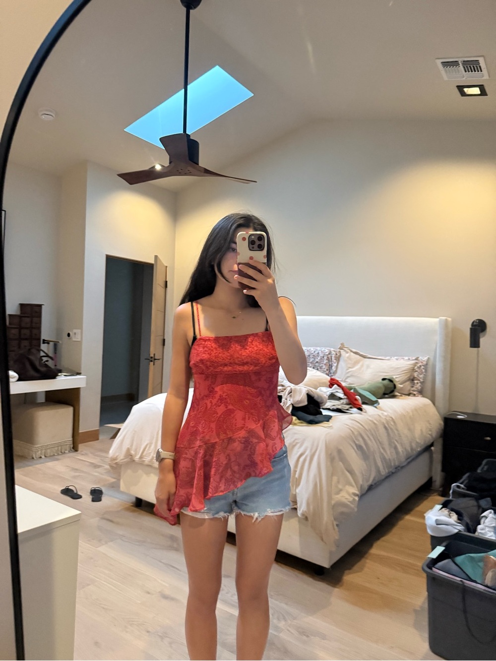 Red Paisley Asymmetric Ruffle top urban outfitters size small